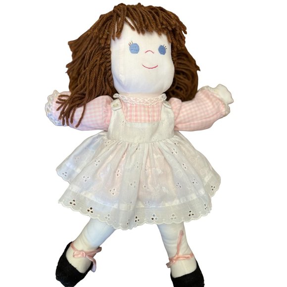Rag Doll Yellow Yarn Hair Embroidered Face Blue Eyes 18 in - Picture 1 of 7
